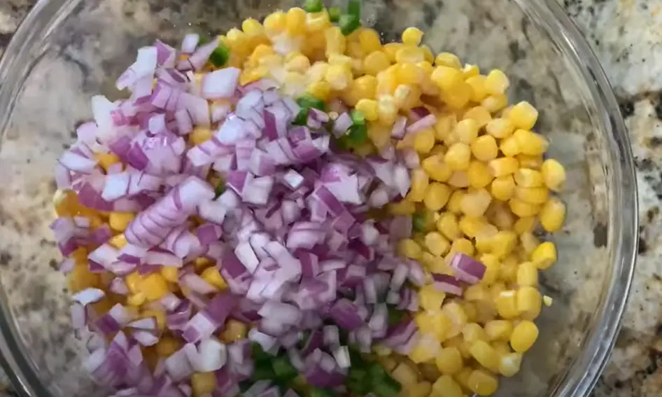 Assembling of corn salsa ingredients